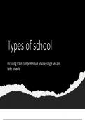 A level sociology CIE education notes on types of schools 