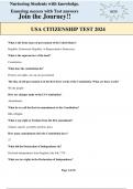 USA CITIZENSHIP TEST 2024 Questions and Answers(Actual exam questions/frequently tested questions and answers)100% Verified
