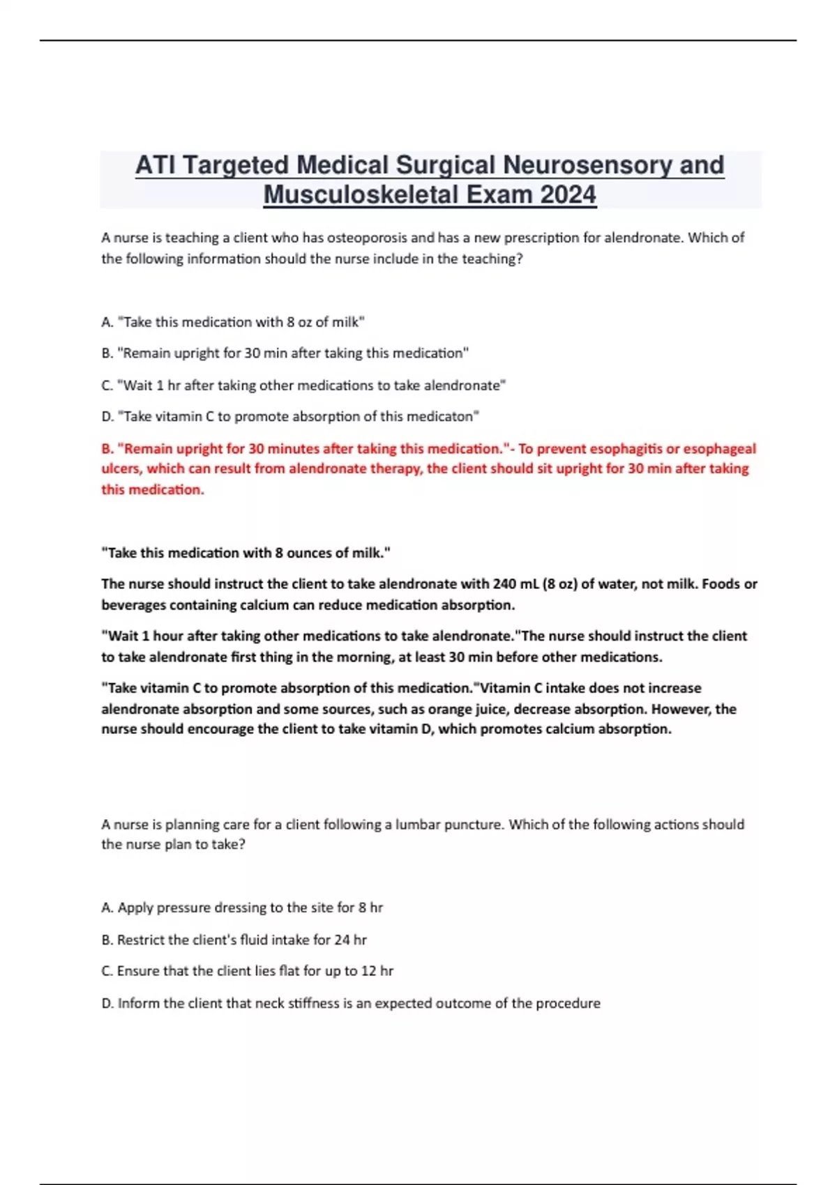 ATI Targeted Medical Surgical Neurosensory and Musculoskeletal Exam