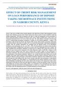 EFFECT OF CREDIT RISK MANAGEMENT  ON LOAN PERFORMANCE OF DEPOSIT  TAKING MICROFINACE INSTITUTIONS