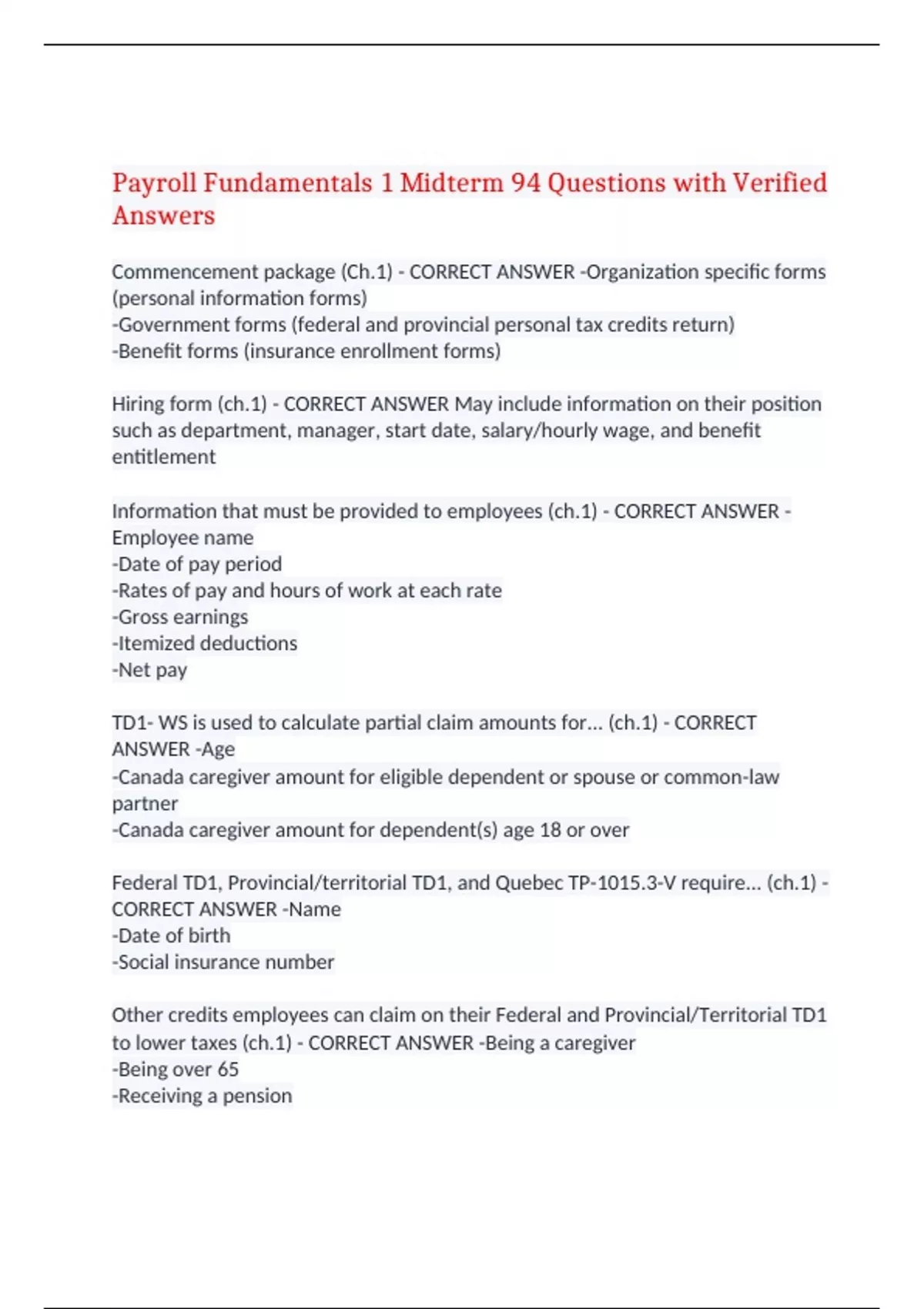 Payroll Fundamentals 1 Midterm 94 Questions with Verified Answers,100