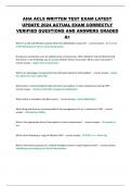 AHA ACLS WRITTEN TEST EXAM LATEST UPDATE 2024 ACTUAL EXAM CORRECTLY VERIFIED QUESTIONS AND ANSWERS GRADED A&plus; 
