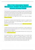 WGU C724- Information System Management 10&sol;2020- PA Questions and Answers Already Passed