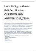 UPDATED Lean Six Sigma Green Belt Certification QUESTION AND ANSWER 2023//2024