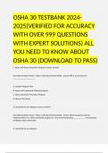 OSHA 30 TESTBANK 2024-2025(VERIFIED FOR ACCURACY WITH OVER 999 QUESTIONS WITH EXPERT SOLUTIONS) ALL YOU NEED TO KNOW ABOUT OSHA 30 (DOWNLOAD TO PASS)