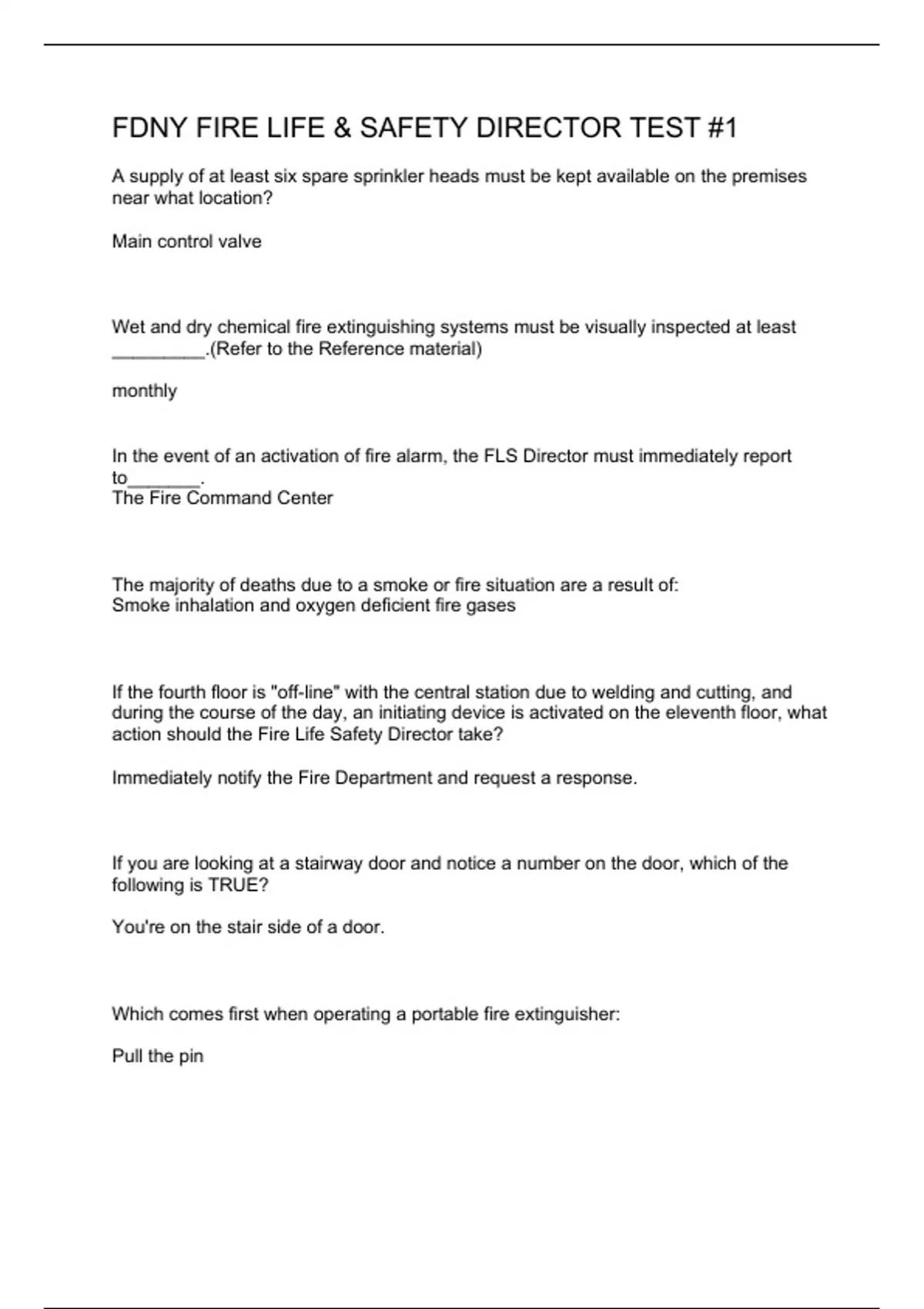 FDNY FIRE LIFE & SAFETY DIRECTOR TEST 1 FDNY Stuvia US