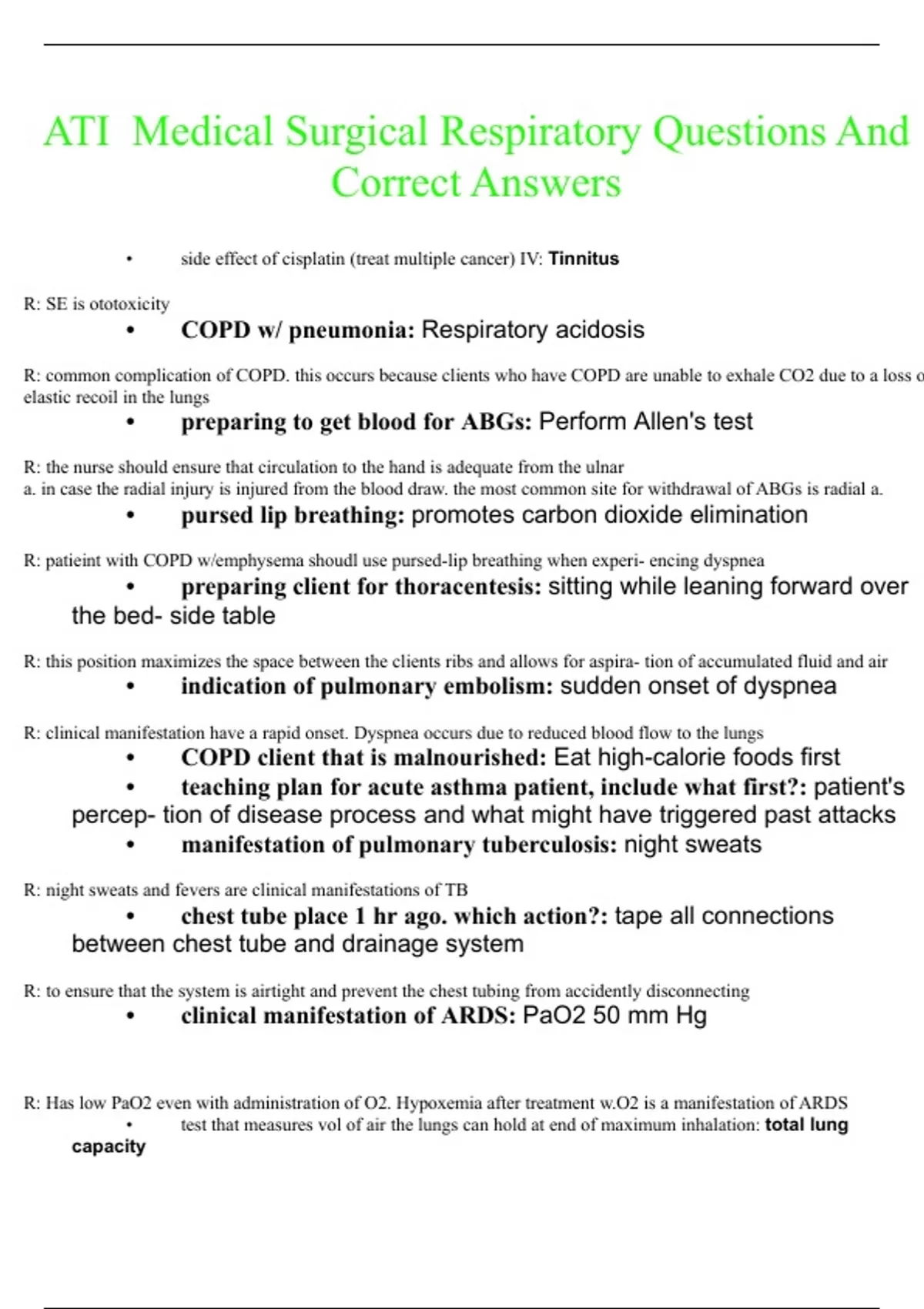 MedicalSurgical Respiratory questions with correct answers Medical