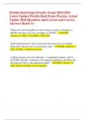Florida Real Estate Practice Exam 2024-2025 Latest Update&vert; Florida Real Estate Practice Actual Update 2024 Questions and Correct and Correct Answers Rated A&plus;