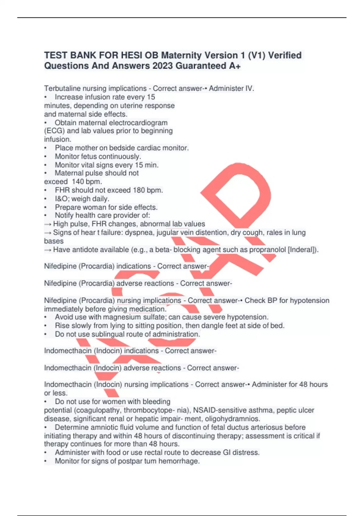TEST BANK FOR HESI OB Maternity Version 1 (V1) Verified Questions And ...