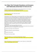 Car Sales Test Colorado Questions and Answers with Rationales &lpar;Download To Score An A&rpar; 