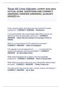 Texas All Lines Adjuster LATEST 2023-2024  ACTUAL EXAM QUESTIONS AND CORRECT  ANSWERS &lpar;VERIFIED ANSWERS&rpar; &vert;ALREADY  GRADED A&plus;