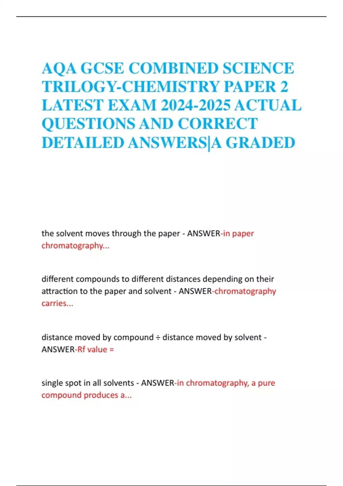 AQA GCSE COMBINED SCIENCE TRILOGY-CHEMISTRY PAPER 2 LATEST EXAM ACTUAL ...