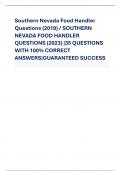 Southern Nevada Food Handler  Questions (2019) / SOUTHERN  NEVADA FOOD HANDLER  QUESTIONS (2023) |35 QUESTIONS  WITH 100% CORRECT 