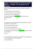 Taylor&colon; Fundamentals of Nursing&comma; Ninth Edition - Chapter one Questions And Answers 