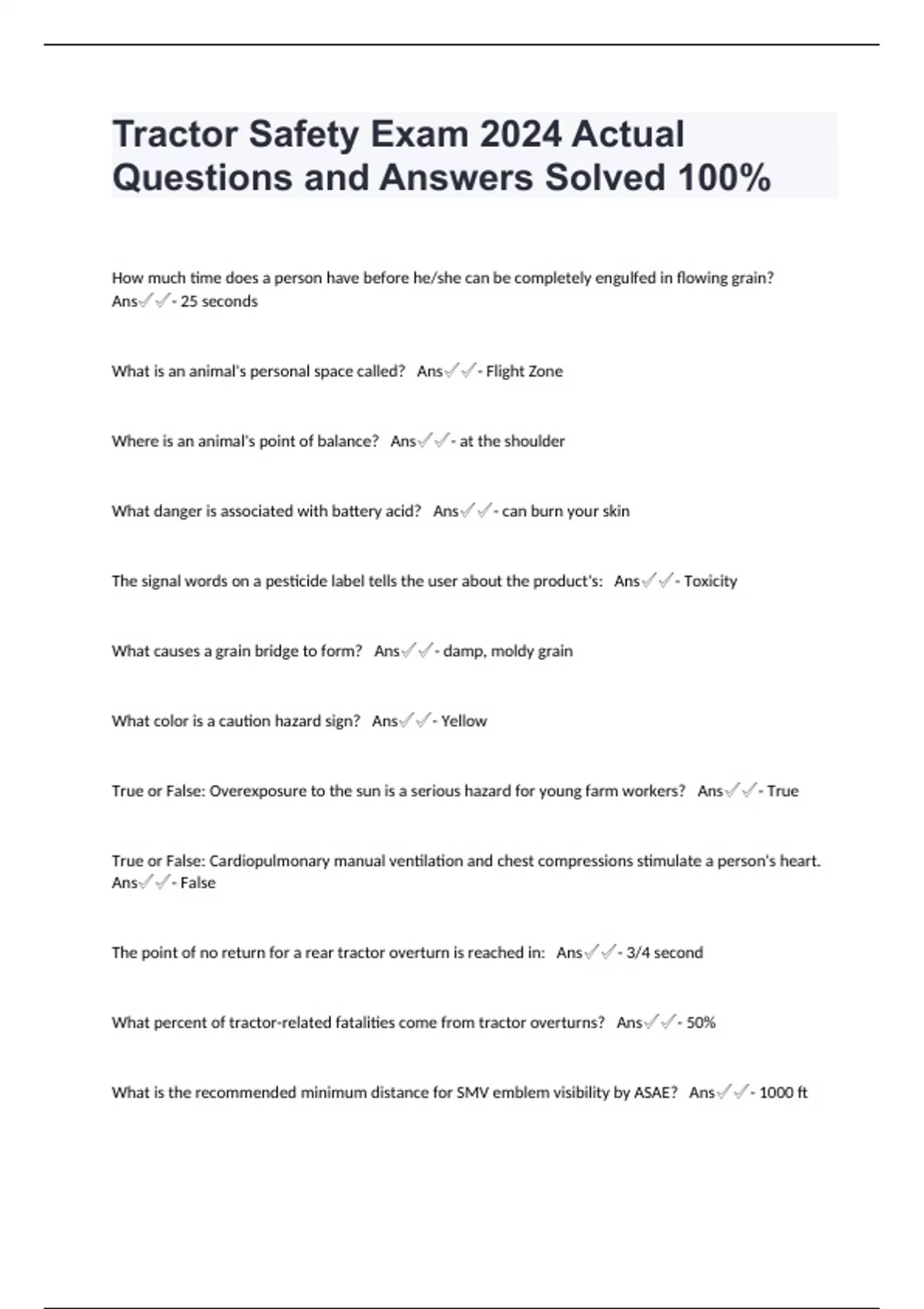 Tractor Safety Exam 2024 Actual Questions and Answers Solved 100% ...