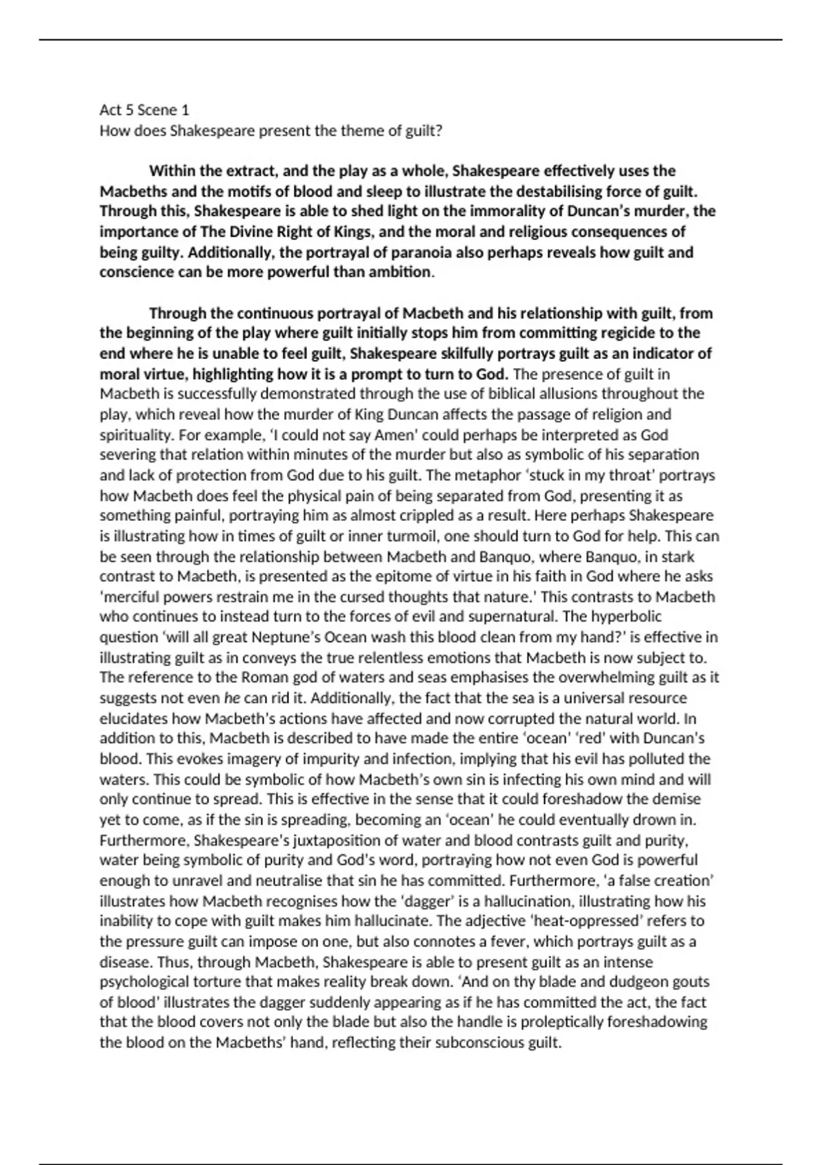 How does Shakespeare present the theme of guilt? Grade 9 Essay ...