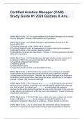 Certified Aviation Manager &lpar;CAM&rpar; Study Guide &num;1 2024 Quizzes & Ans&period;&period;