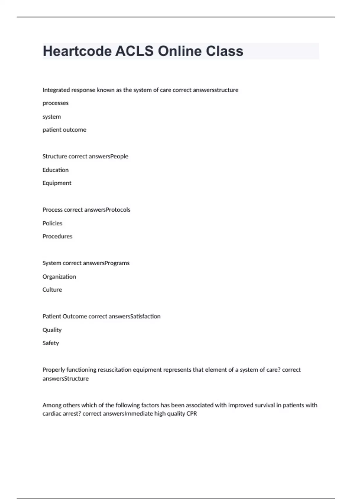 Heartcode ACLS Online Class exam 2024 with 100% correct answers ...