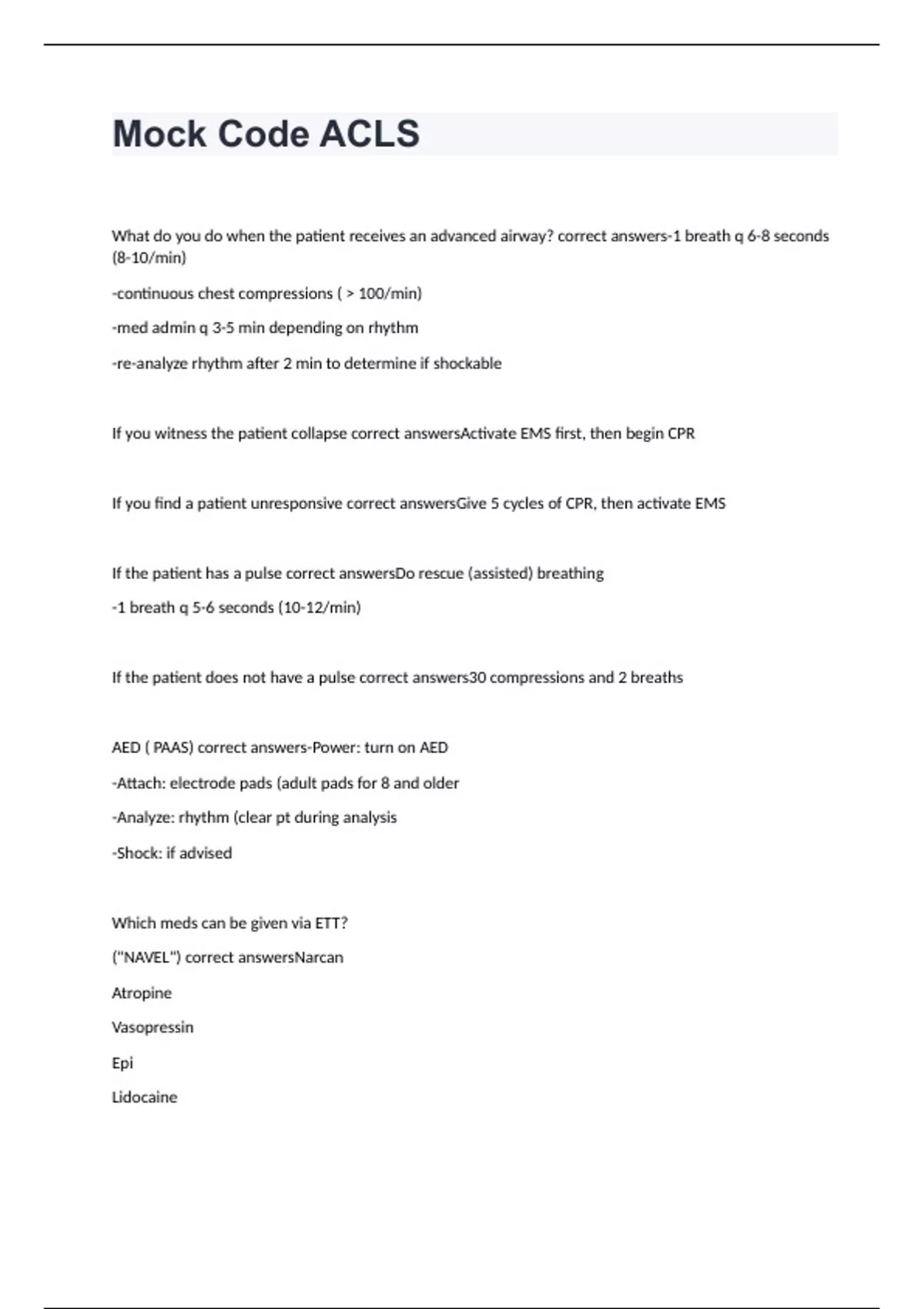 Mock Code ACLS exam 2024 with complete solutions - Mock Code ACLS ...