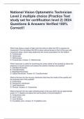 National Vision Optometric Technician Level 2 multiple choice (Practice Test study set for certification level 2) 2024 Questions & Answers Verified 100% Correct!!