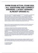 SHRM EXAM ACTUAL EXAM 2024 &vert; ALL QUESTIONS AND CORRECT ANSWERS &vert; LATEST VERSION &vert; ALREADY GRADED A&plus;
