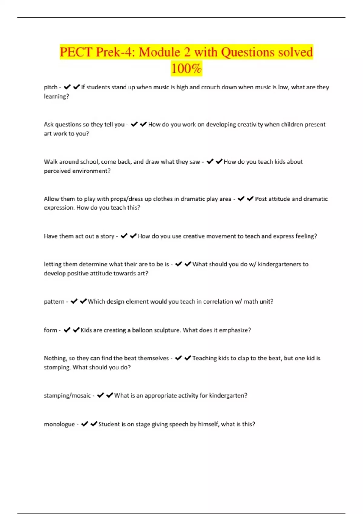 PECT Prek-4: Module 2 with Questions solved 100% - PECT Prek - Stuvia US