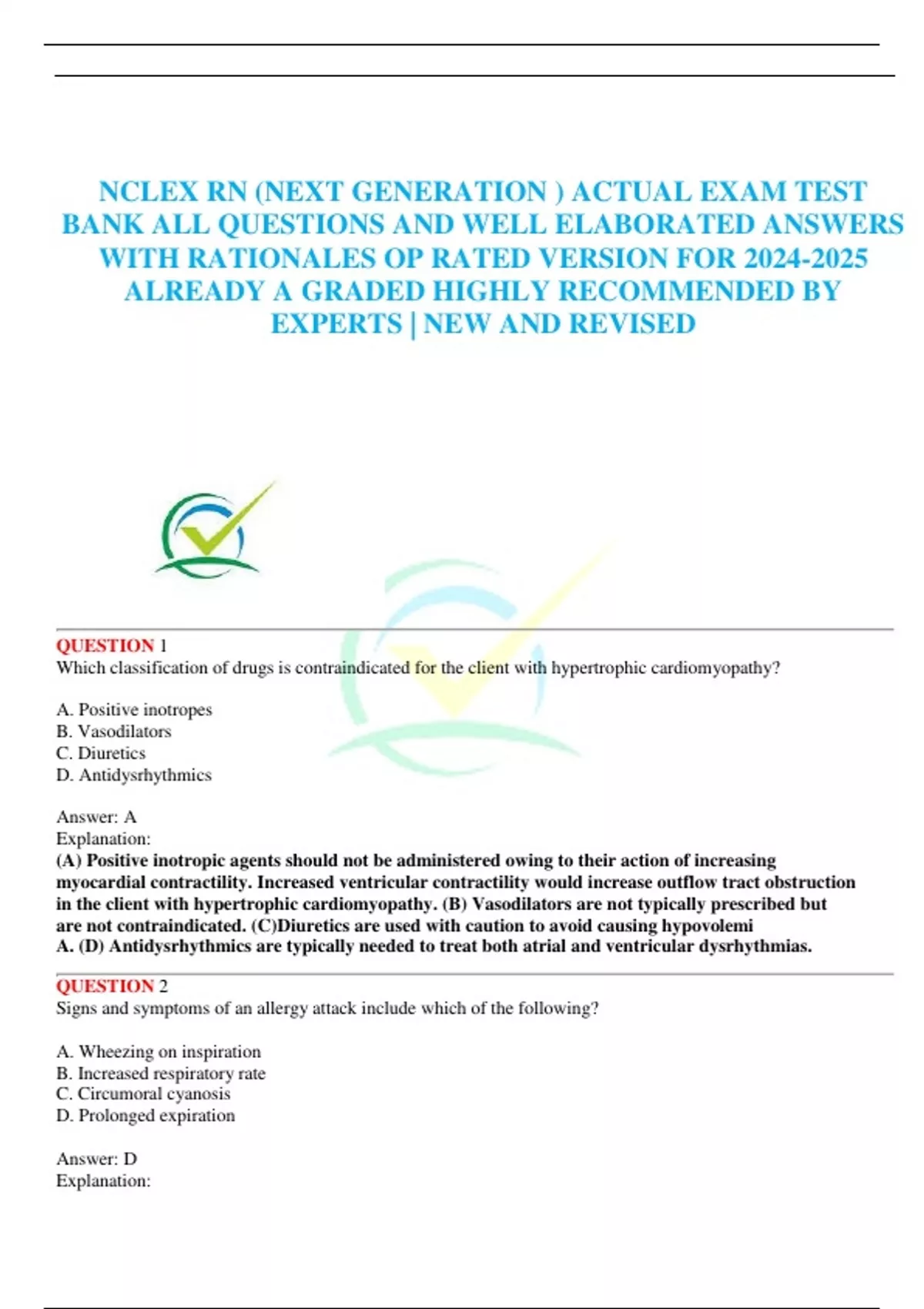 NCLEX RN (NEXT GENERATION ) ACTUAL EXAM TEST BANK ALL QUESTIONS AND ...