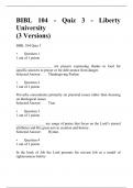 BIBL 104 Quiz 3 (Latest 3 Versions) BIBL 104 SURVEY OF OLD AND NEW TESTAMENT, Liberty University. Best document for Exam
