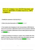 FTCE K-6 Subject Area MATH Questions and Answers Updated 2024/2025 (100% Verified)