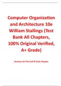 Test Bank For Computer Organization and Architecture 10th Edition By William Stallings (All Chapters, 100% Original Verified, A+ Grade) 