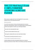 BEST ANSWERS NSG 233 Med Surg 2 Exam  2 100% VERIFIED  ANSWERS ALREADY  PASSED