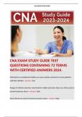 CNA EXAM STUDY GUIDE TEST QUESTIONS CONTAINING 72 TERMS WITH CERTIFIED ANSWERS 2024. 