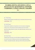 FLORIDA DENTAL HYGIENE LAWS &  RULES EXAM &vert; QUESTIONS & ANSWERS  &lpar;VERIFIED&rpar; &vert; LATEST UPDATE &vert; GRADED  A&plus;