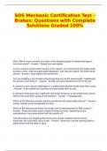 SOS Mechanic Certification Test – Brakes Questions with Complete Solutions Graded 100%