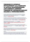 THEORIES IN LIFESPAN DEVELOPMENT 2024 COMPLETE 70 ACTUAL EXAM QUESTIONS AND CORRECT ANSWERS VERIFIED BY EXPERTS&vert;ALREADY GRADED A TOPSCORE&excl;&excl;NEW&excl;&excl;&excl;