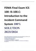 FEMA Final Exam ICS  100: IS-100.C:  Introduction to the  Incident Command  System 100%  SOLUTION  2023//2024