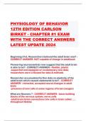 PHYSIOLOGY OF BEHAVIOR 12TH EDITION CARLSON BIRKET - CHAPTER #1 EXAM WITH THE CORRECT ANSWERS LATEST UPDATE 2024