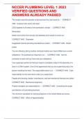 NCCER PLUMBING LEVEL 1 2023 VERIFIED QUESTIONS AND ANSWERS ALREADY PASSED