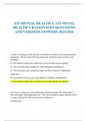 ATI MENTAL HEALTH A /ATI MNTAL  HEALTH A RATIONALES QUESTIONS  AND VERIFIED ANSWERS 2023/2024