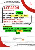 LCP4804 ASSIGNMENT 1 QUIZ MEMO - SEMESTER 1 - 2024 UNISA – DUE DATE: - 25 MARCH 2024 (DISTINCTION GUARANTEED!)