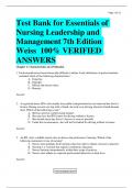 BEST ANSWERS Test Bank for Essentials of  Nursing Leadership and Management 7th Edition  Weiss 100% VERIFIED  ANSWERS