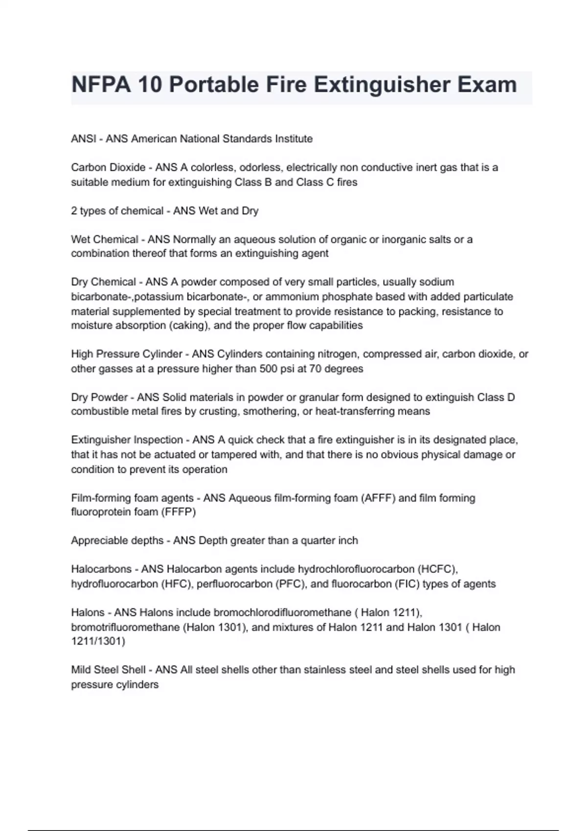 NFPA 10 Portable Fire Extinguisher Exam 2024 Questions & Complete