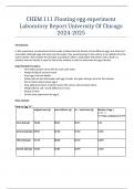 CHEM 111 Floating egg experiment Laboratory Report University Of Chicago 2024-2025