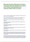Montana Property Management Exam Prep 2024 &lpar;Reviews Montana Landlord and Tenant Laws&rpar; Questions & Answers Rated 100&percnt; Correct&excl;&excl;