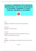LAB QUIZ 3 &lpar;REPRODUCTIVE REVIEW&semi;  MEIOSIS PRE-LAB&rpar; EXAM &vert; QUESTIONS  & ANSWERS &lpar;VERIFIED&rpar; &vert; LATEST  UPDATE &vert; GRADED A&plus; & PASSED