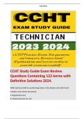 CCHT Study Guide Exam Review Questions Containing 122 terms with Definitive Solutions 2024.  