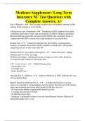Medicare Supplement / Long-Term Insurance NC Test Questions with Complete Answers, A+