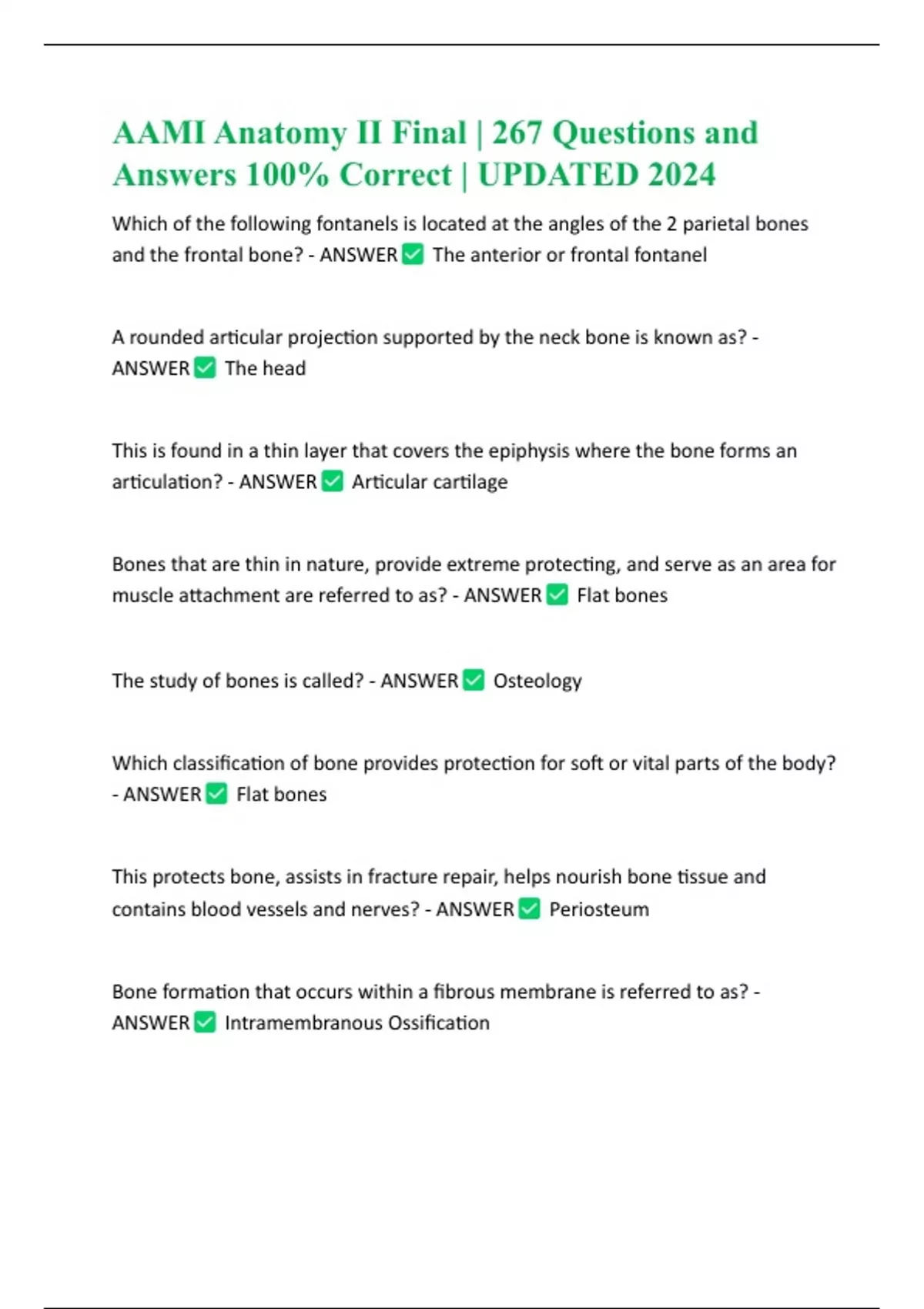 AAMI Anatomy II Final | 267 Questions and Answers 100% Correct ...