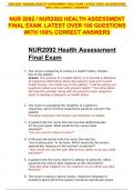 NUR 2092 / NUR2092 HEALTH ASSESSMENT FINAL EXAM. LATEST OVER 100 QUESTIONS WITH 100% CORRECT ANSWERS