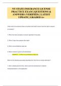 NY STATE INSURANCE LICENSE  PRACTICE EXAM &vert; QUESTIONS &  ANSWERS &lpar;VERIFIED&rpar; &vert; LATEST  UPDATE &vert; GRADED A&plus;